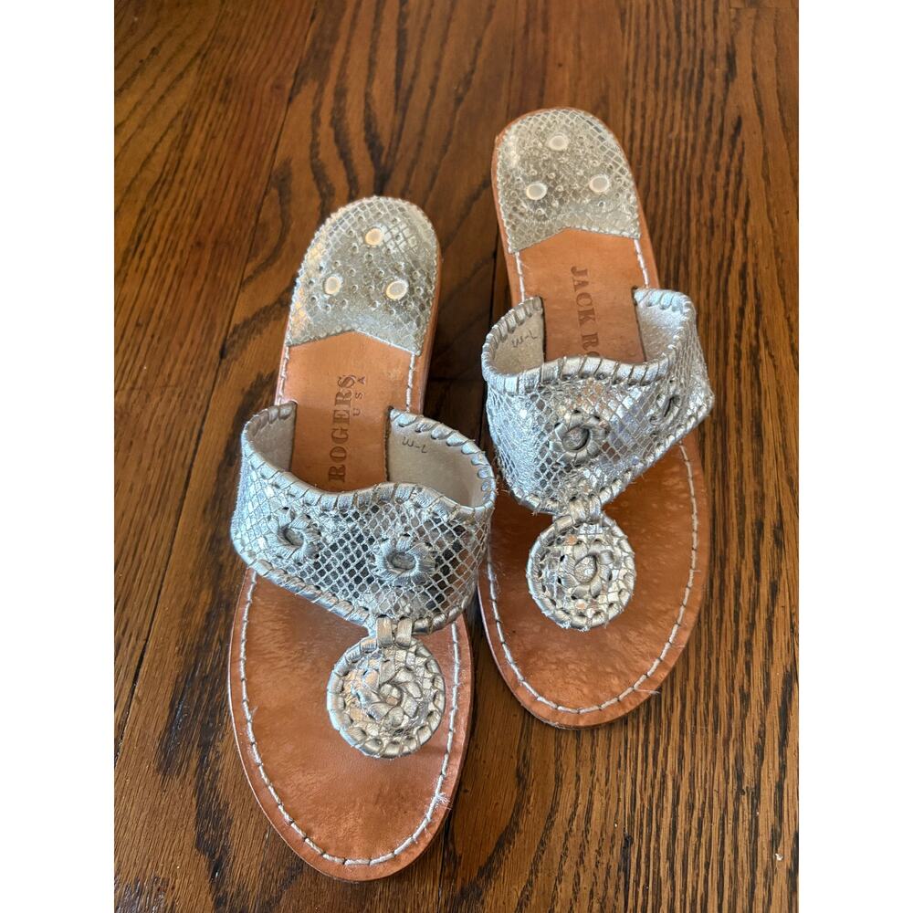 Jack Rogers Hamptons Sandals Silver Metallic Snake Skin Size 7